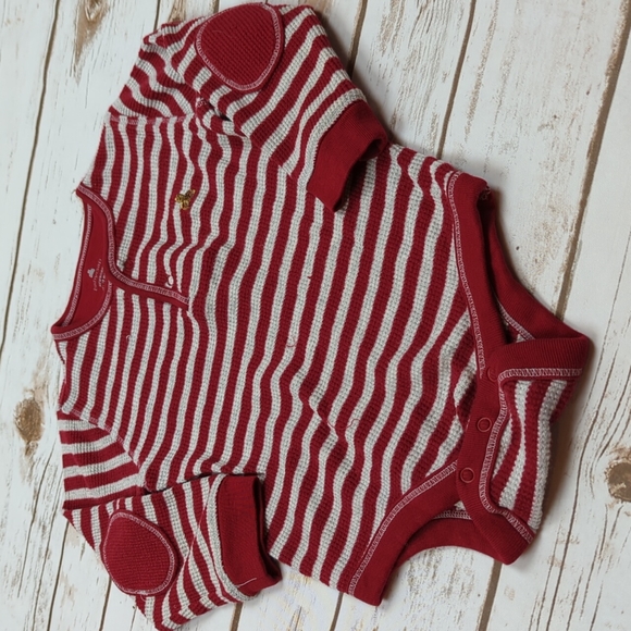 Baby Gap Red/Gray Striped Waffle Bodysuit 12-18M - Picture 2 of 6